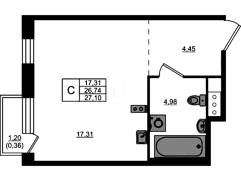 Квартира студия 26.74 м², 5/5 эт., ЖК «Plus Пулковский»